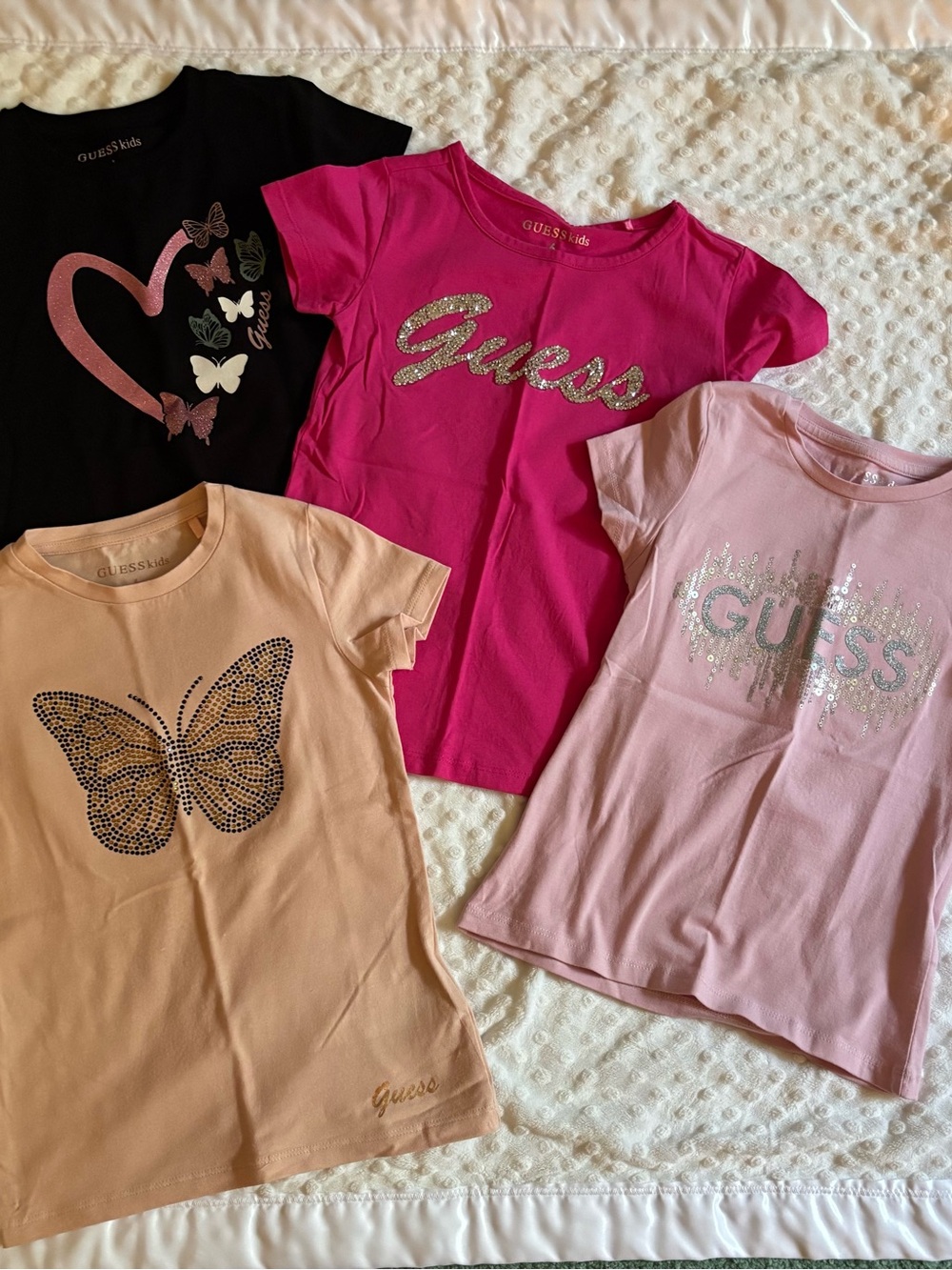 Guess Kids Pink Glitter Logo Tee - Girls Short Sleeve Shirt